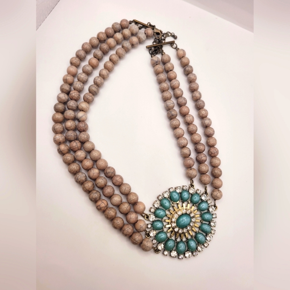 Estate  Crackled Acrylic Faux Turquoise Confetti Statement Necklace